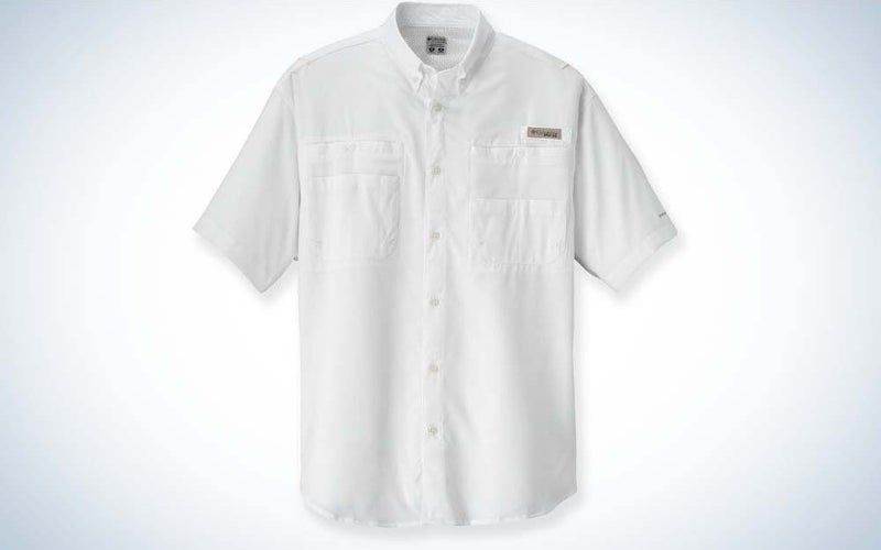 white button down columbia fishing shirt