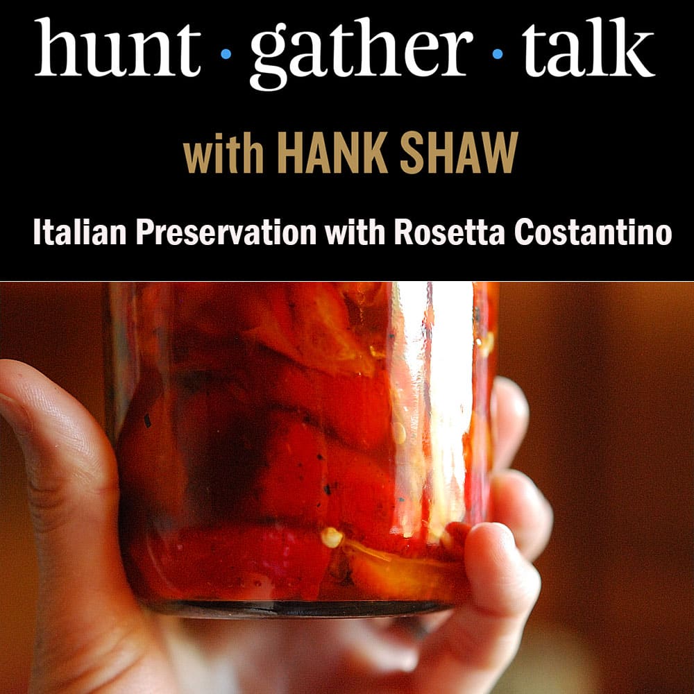 Podcast art for Hunt Gather Talk episode on Italian preservation methods.