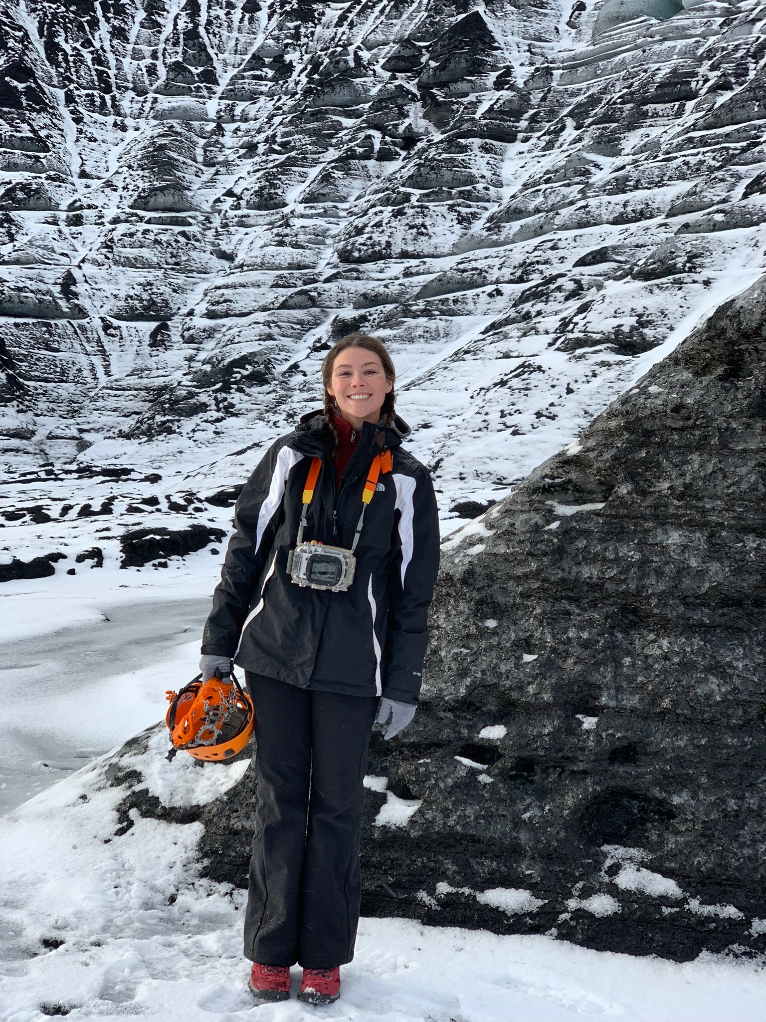 Author stands in snow in one of the best hiking shoes for beginners.