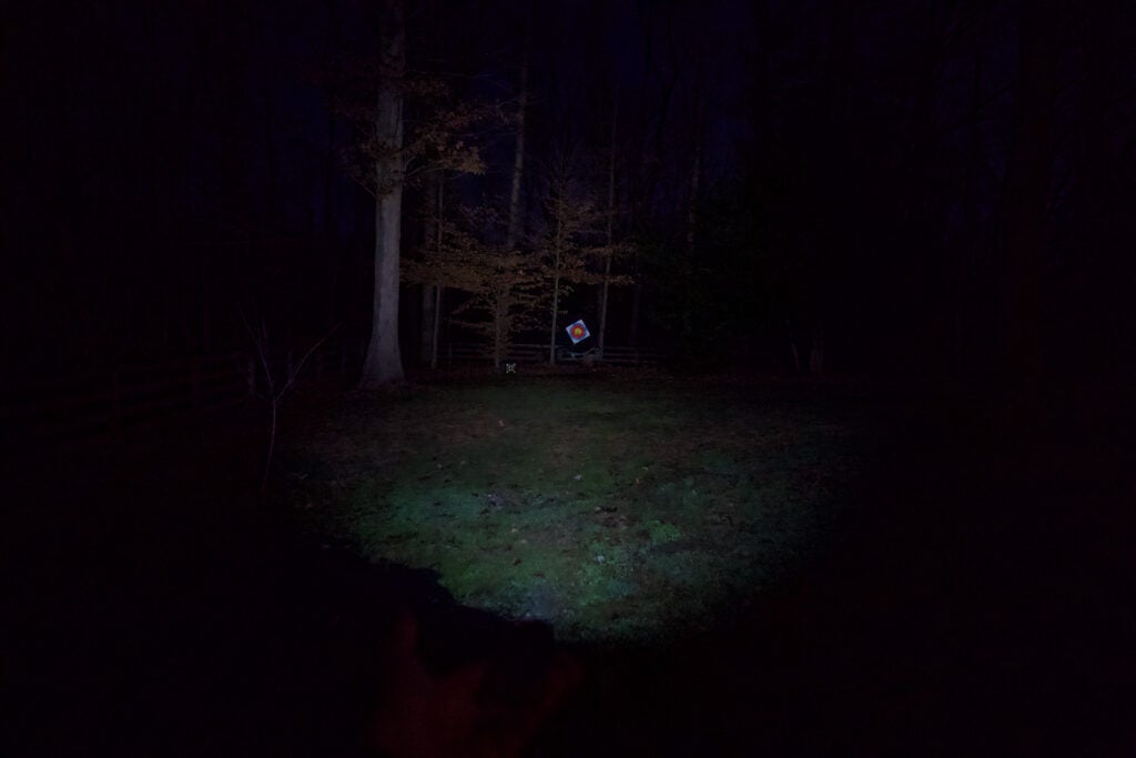 Surefire sidekick shining a target at 25 yards