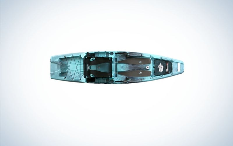 A modern blue and black high-tech fishing machine from the top of it.