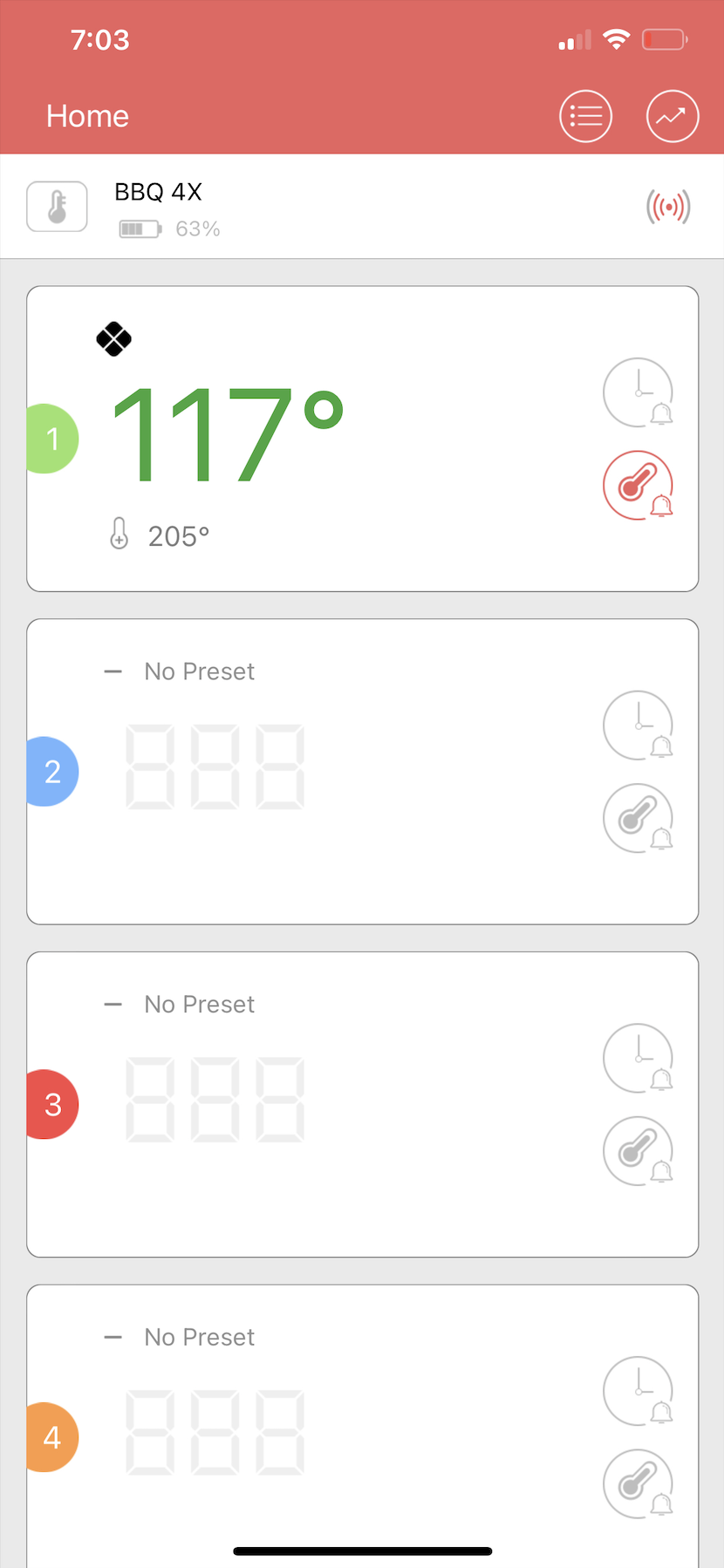The BBQ Go app allows you to track multiple probes.