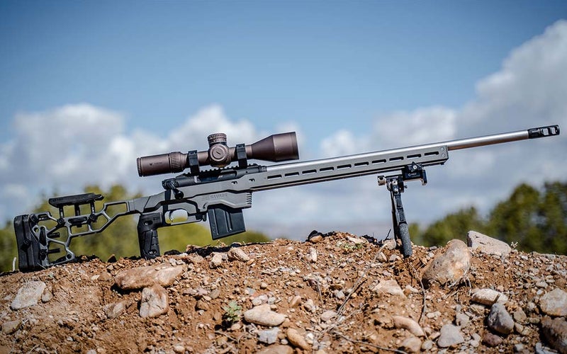 An adjustable long-range rifle.