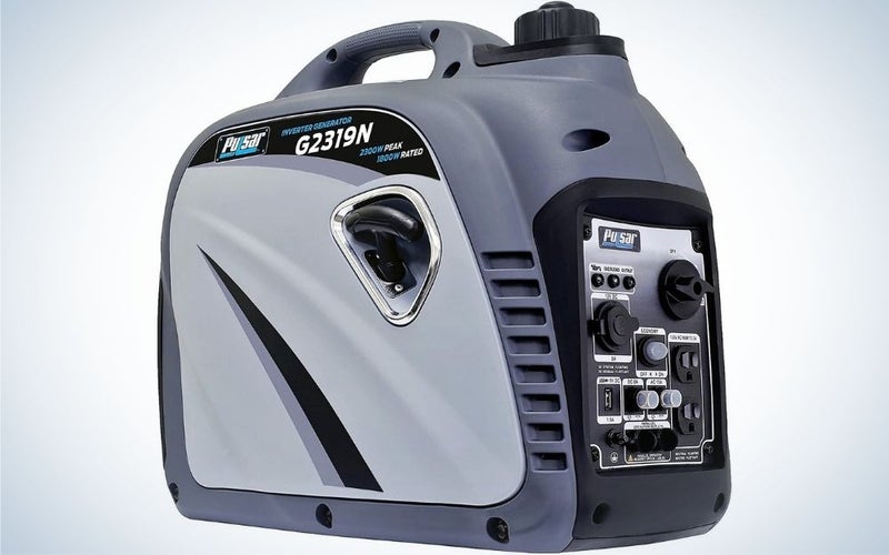 A Pulsar generator in the form of a large suitcase which is light gray in color and with a black holder.