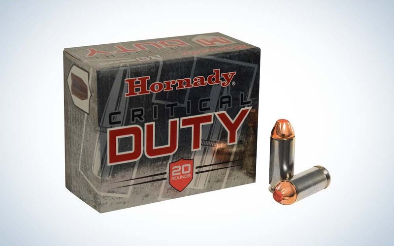 A box of Hornady Critical Duty 10mm ammo