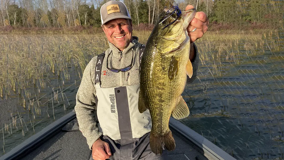 Ryan with a big prespawn largemouth on a skirted casting/flipping jig.