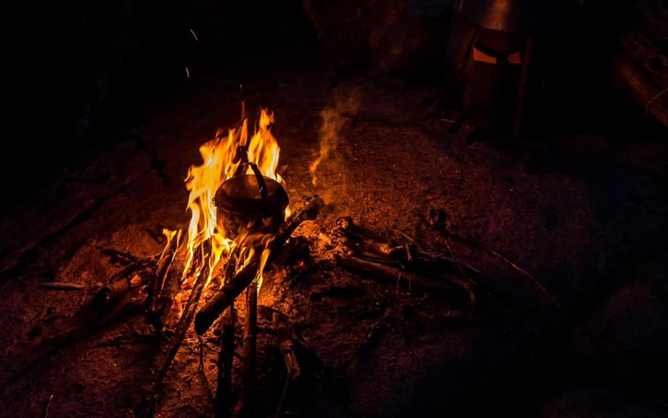 boiling water over fire