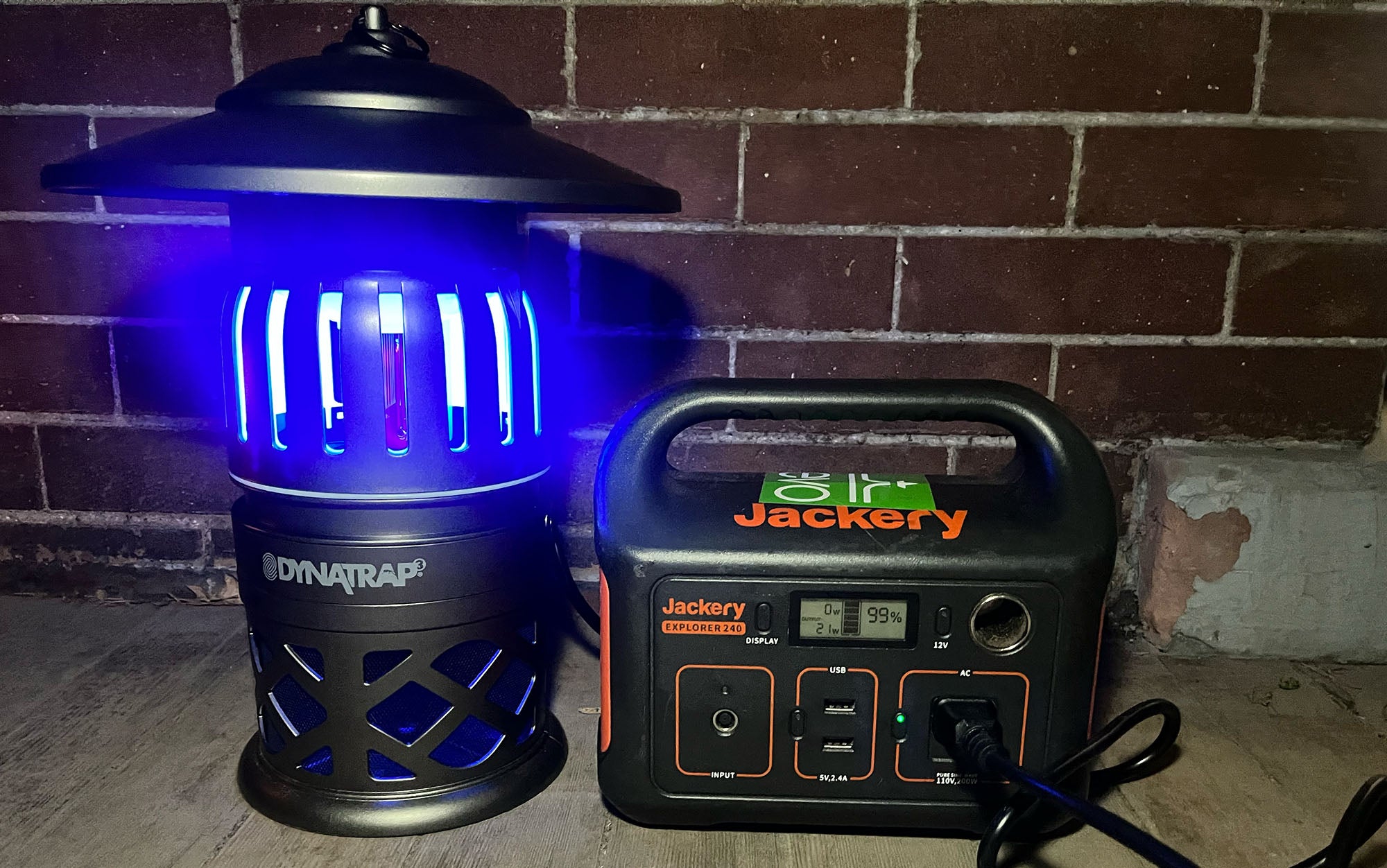 The Jackery Explorer 240 powers the DynaTrap Â½ Acre Mosquito Trap.