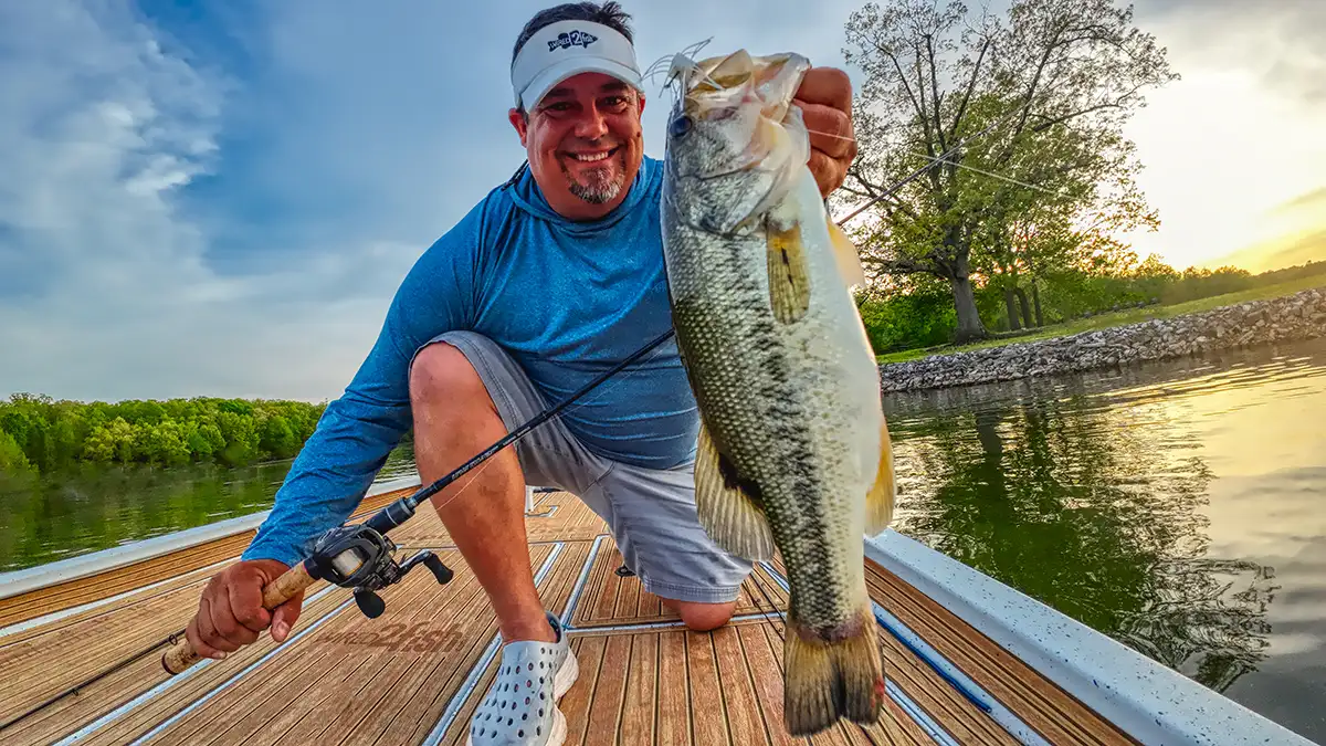 Jason with a good largemouth on dice rubber soft baits