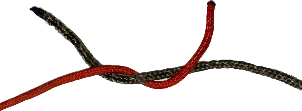 Step 1 in how to tie a square knot