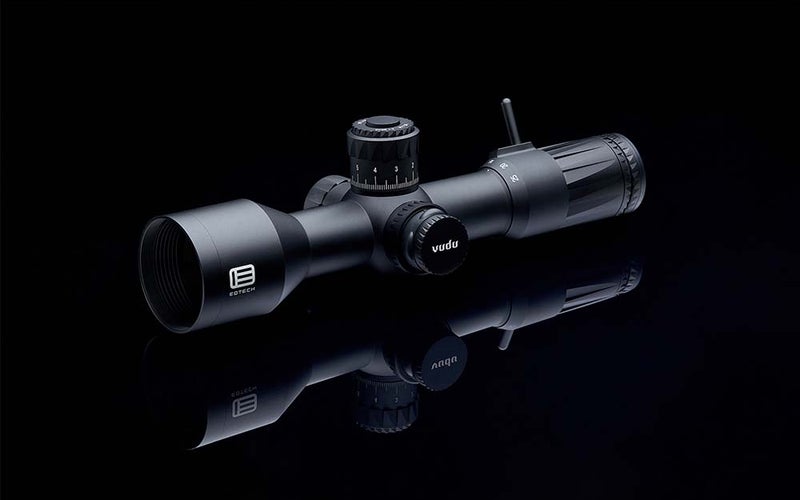 A black EoTech Vudu scope on a black background