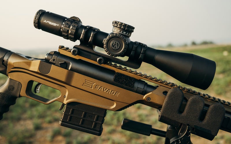 Primary Arms scope atop a gold rifle