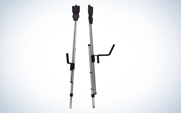 Black kayak roof rack with aluminum frame and load assist