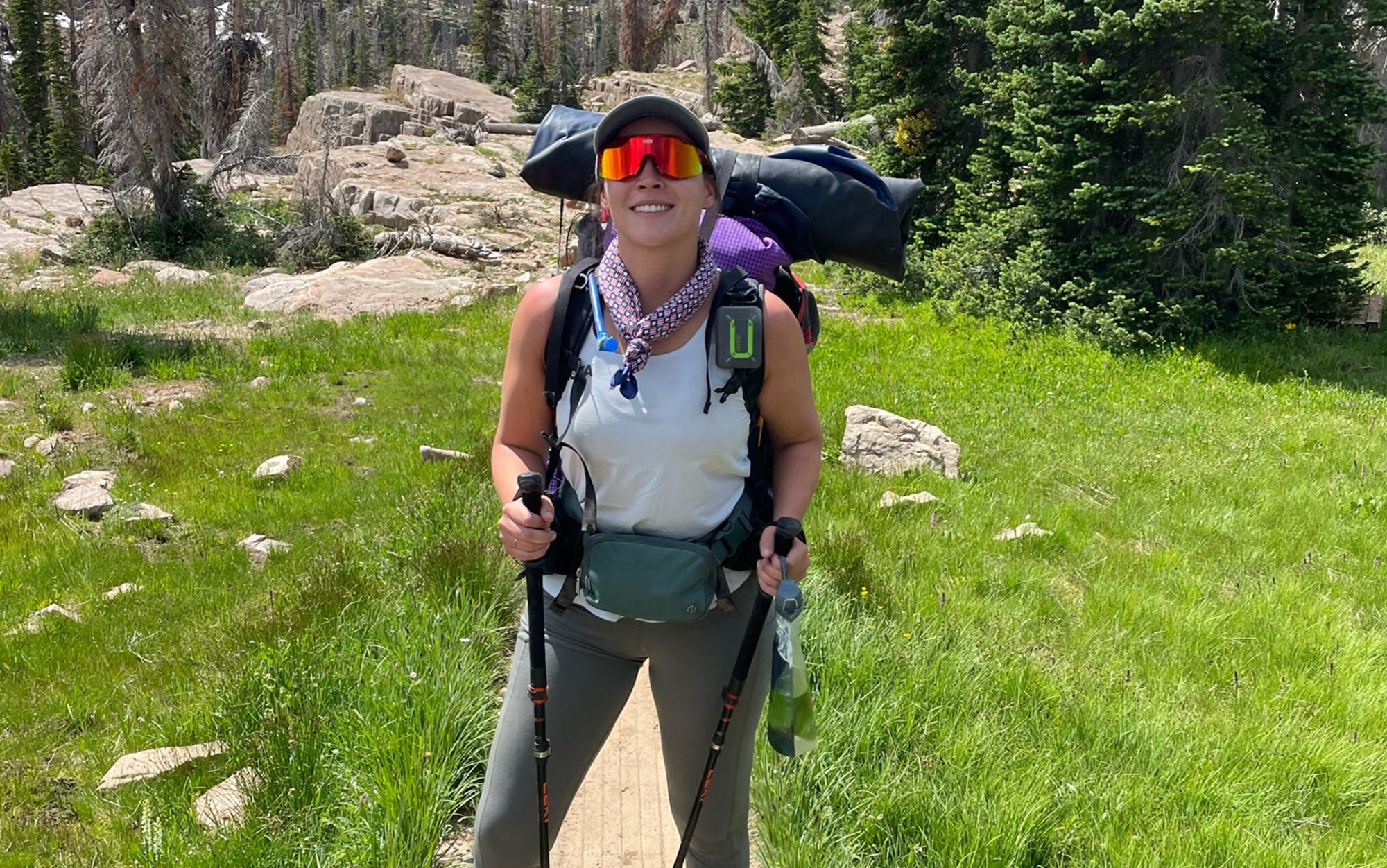 The tiny Lululemon Everywhere pack fit perfectly with my backpacking backpackâs hipbelt.