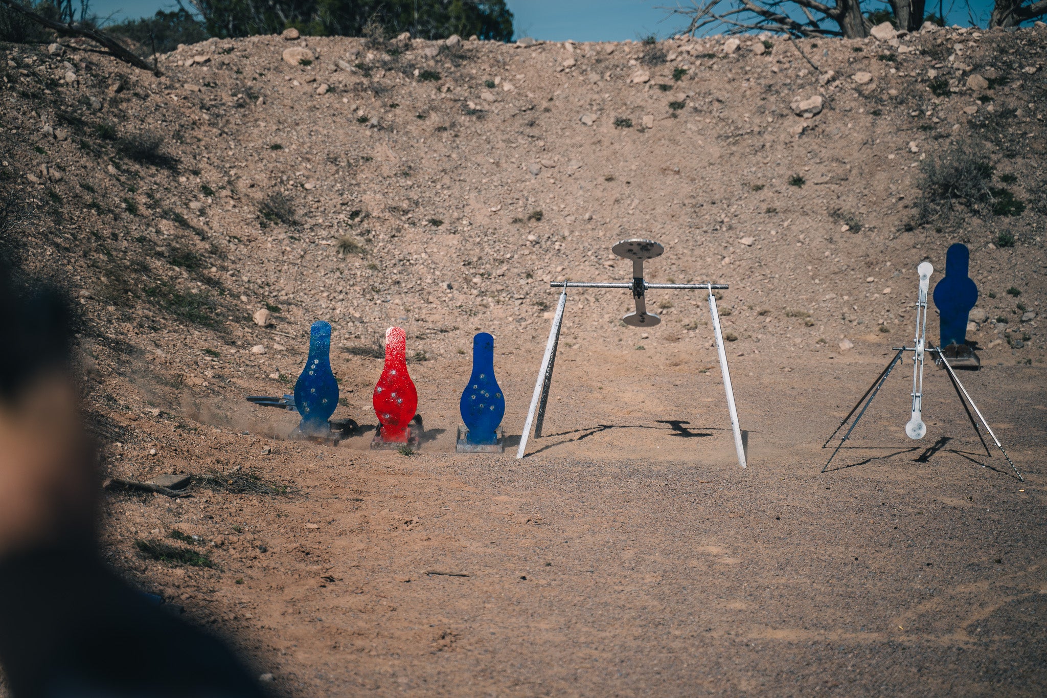 A spinning target getting close to flipping over.