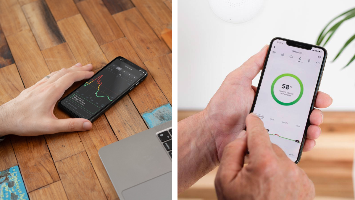 AirThings View Plus air quality monitor app on phone