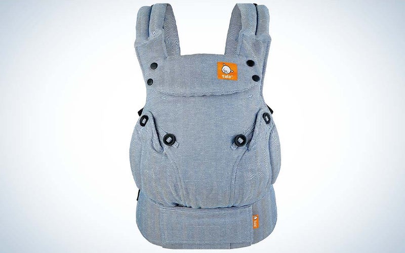 A blue best baby carrier for hiking