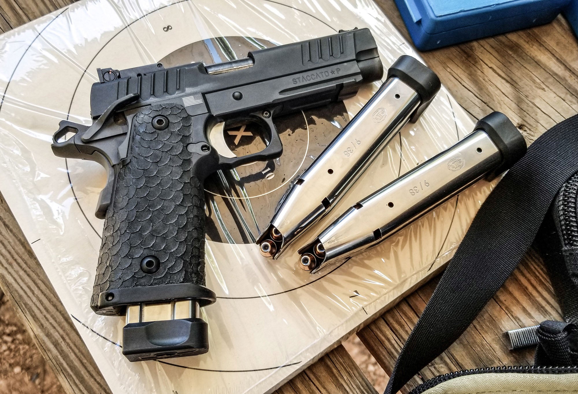 Staccato P on bench with loaded magazines