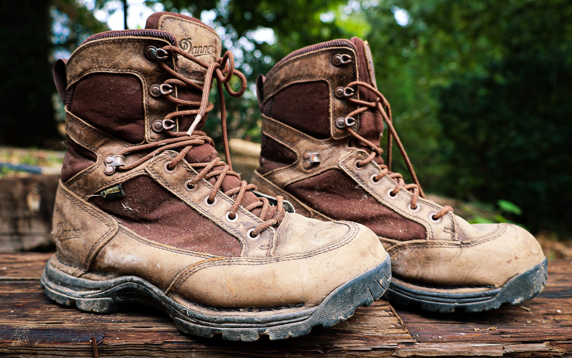 The Danner Pronghorns sit on a deck.