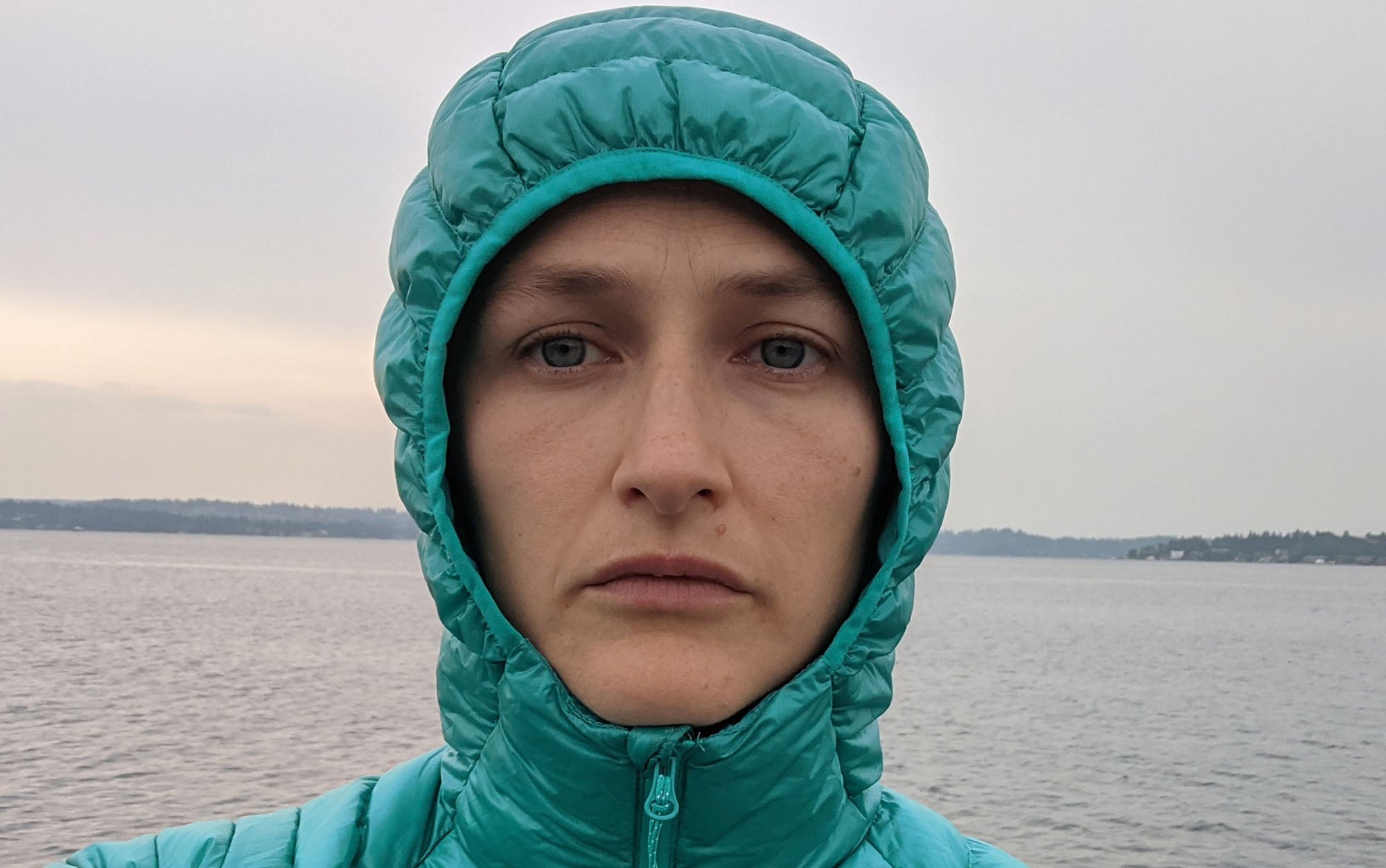 Despite having no drawcords, the hood of the Mountain Hardwear Ghost Whisperer 2 provides excellent coverage. 