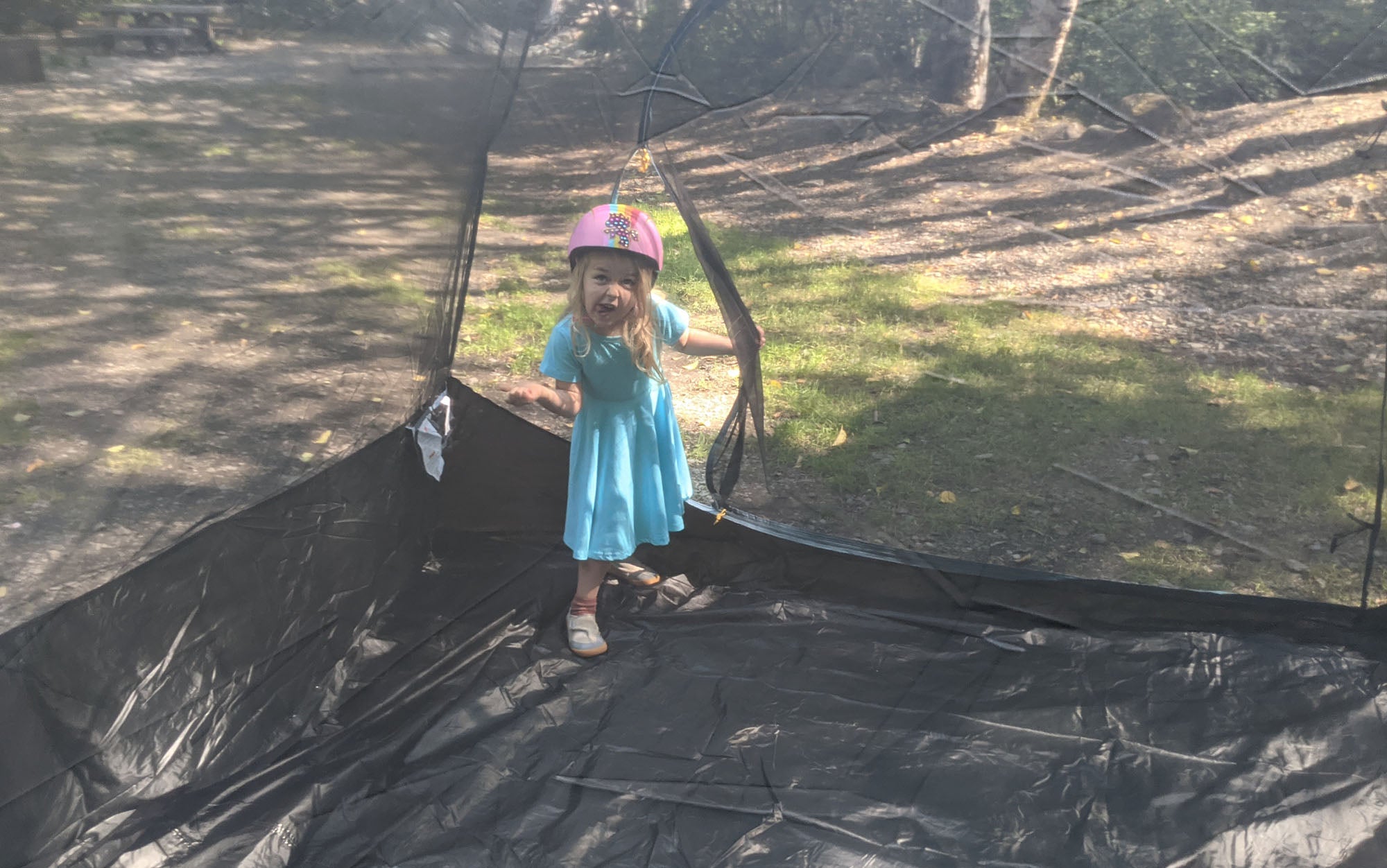 She may be small, but she takes up a surprising amount of space in a tent.