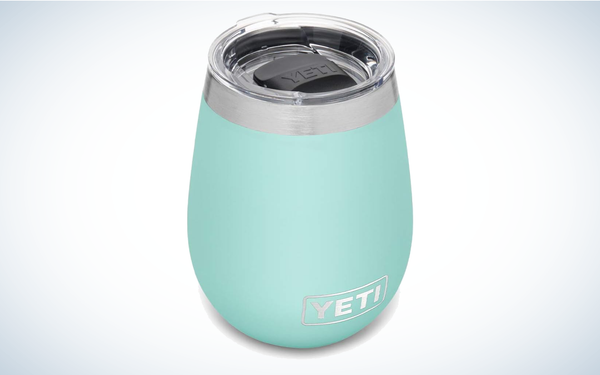 Yeti Rambler Wine Tumbler on gray and white background