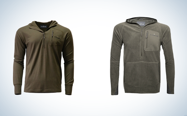 Chene Gear baselayer clothing on blue and white background