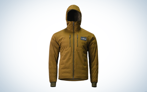 Chene gear synthetic down jacket on blue and white background