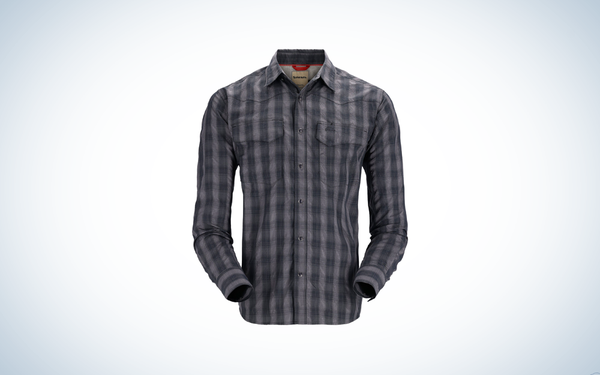 Big Sky Fishing Shirt on blue and white background