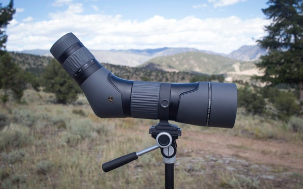 Leupold SX-2 Alpine spotting scope on tripod with mountains in the background