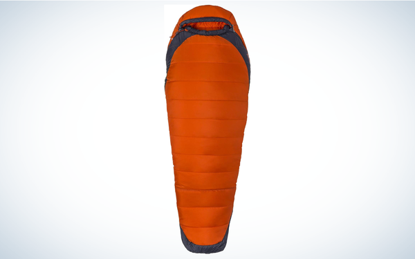 Marmot Trestles Elite Eco 0 Sleeping Bag on gray and white background