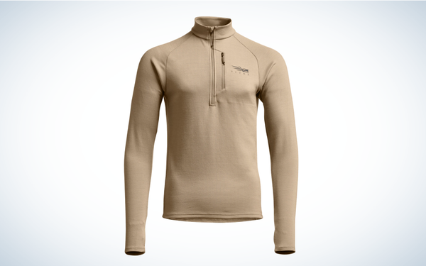 Sitka Core Merino 330 Half-Zip on gray and white background