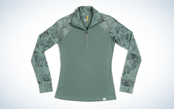 Wild Rye Hailey Half-Zip Base Layer on gray and white background
