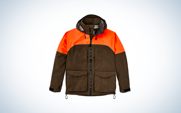 Filson 3-Layer Field Jacket on blue and white background