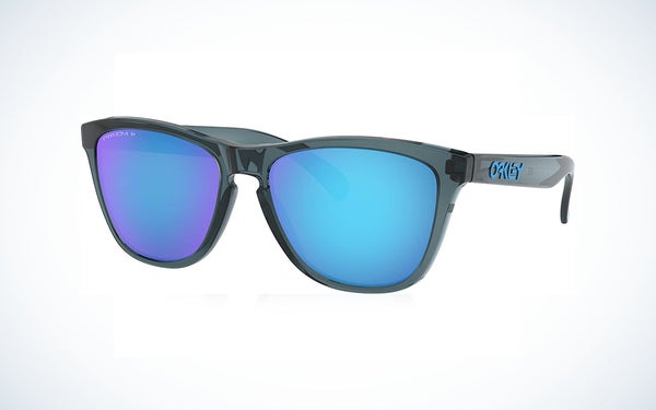 Black Oakley Frogskins Sunglasses with blue lenses