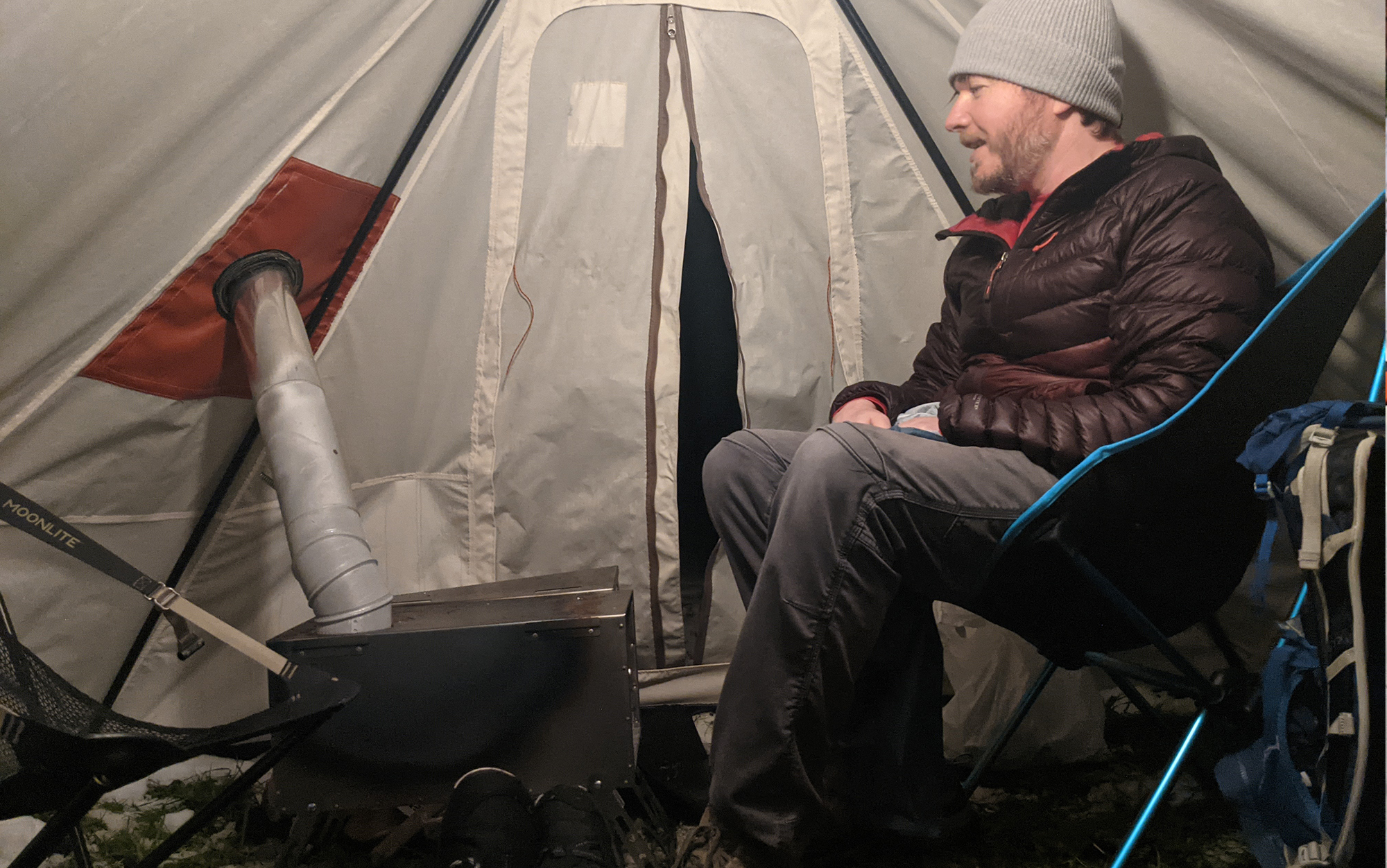 Plenty of room inside the Snowtrekker for a couple of camp chairs in addition to a separate sleeping area. 