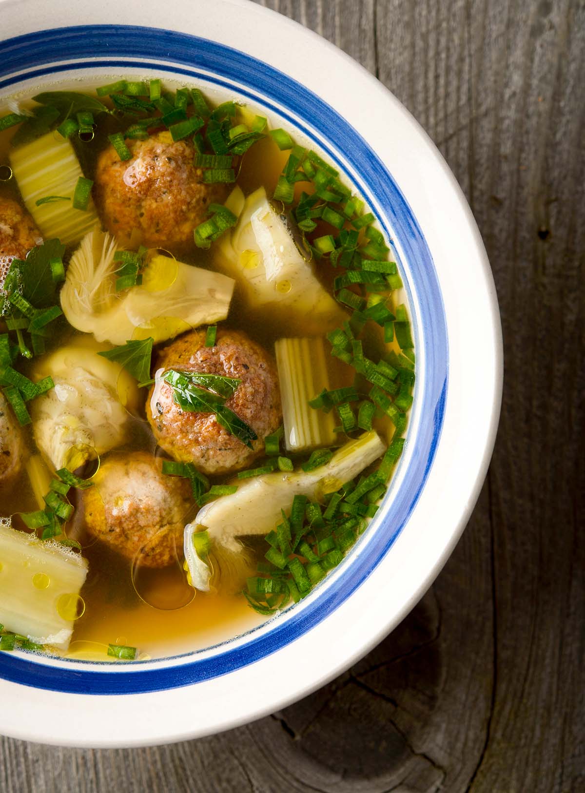 A close up view of the artichoke soup. 