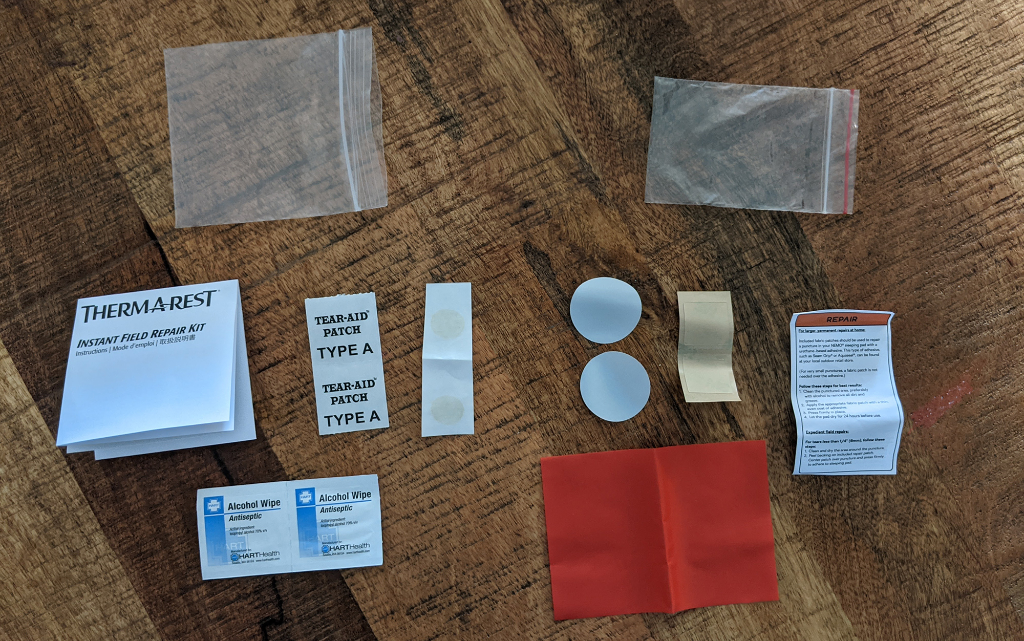 Both Therm-a-Rest’s and Nemo’s repair kits include some pieces that you won’t get a lot of use out of in the middle of the backcountry. 