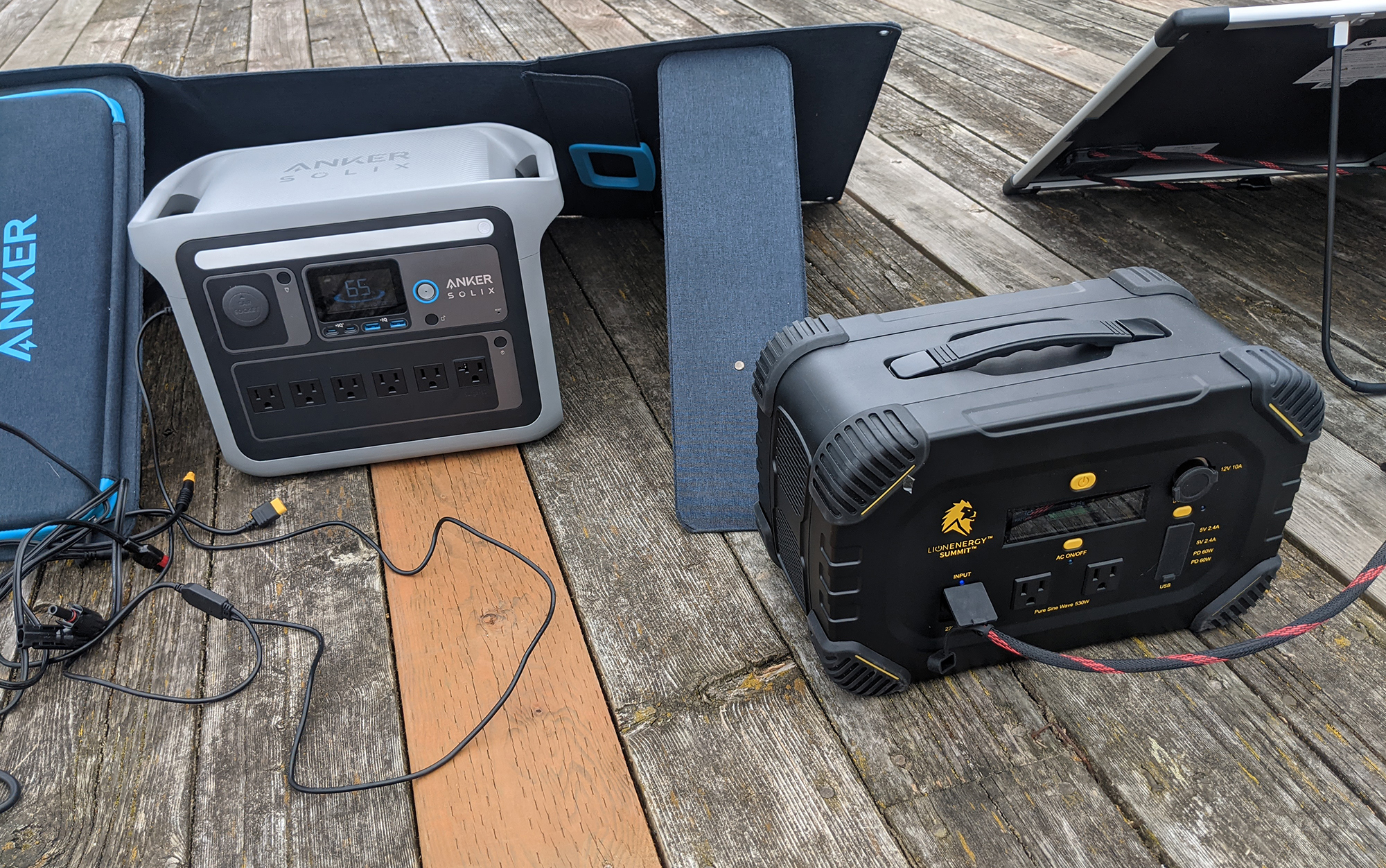 I needed two different power stations to test portable solar panels from Anker and Lion Energy, because their solar panel connector types made it difficult to mix and match.